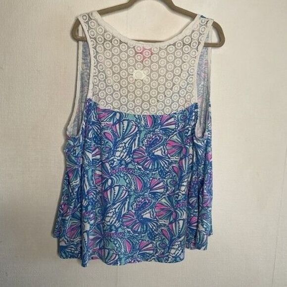 Lily Pulitzer for Target High Low Lace Back Fans Tank Top Women Plus Size 3X Blu - Picture 4 of 8